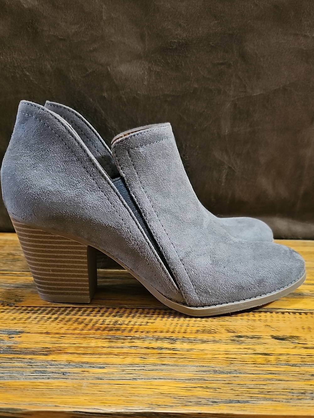 Suede Grey Women’s Block Heel Ankle Booties